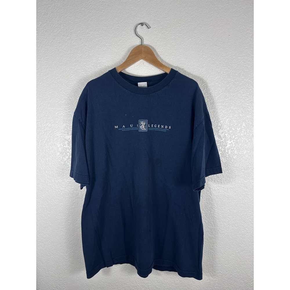 Vintage Maui Legends Hawaii Graphic T-Shirt Navy Blue XL Double Sided